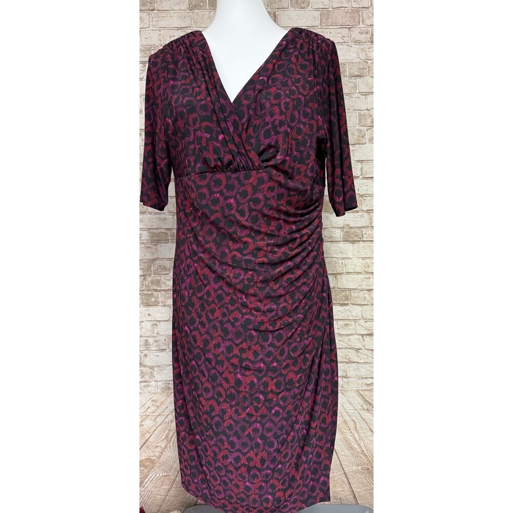 Lauren Ralph Lauren Womens Faux Wrap Dress Size XL Geometric Red Black Ruched